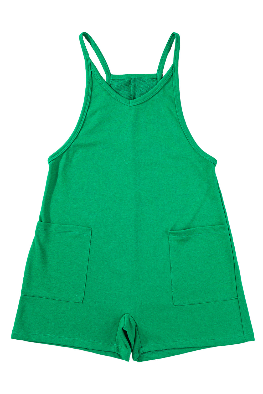 Pink Spaghetti Straps V Neck Pocketed Romper - Cowaa