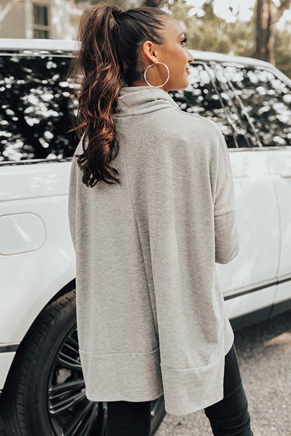 Cowl Neck Loose Fit Tunic Long Sleeve Top - Cowaa