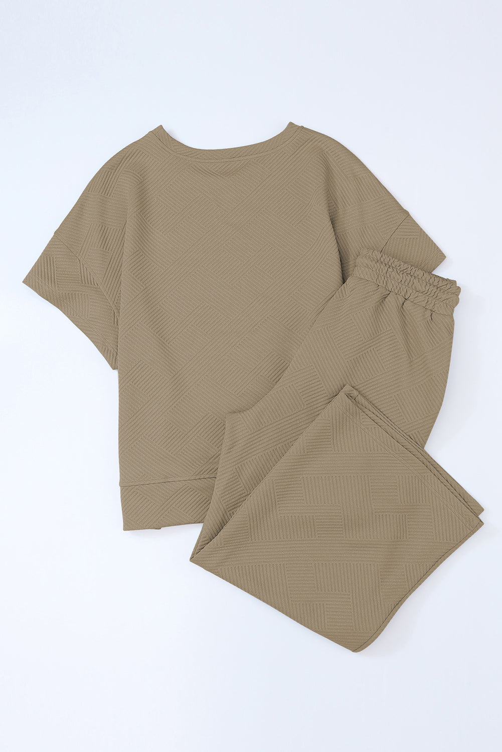 Navy Blue Textured Loose Fit T Shirt and Drawstring Pants Set - Cowaa
