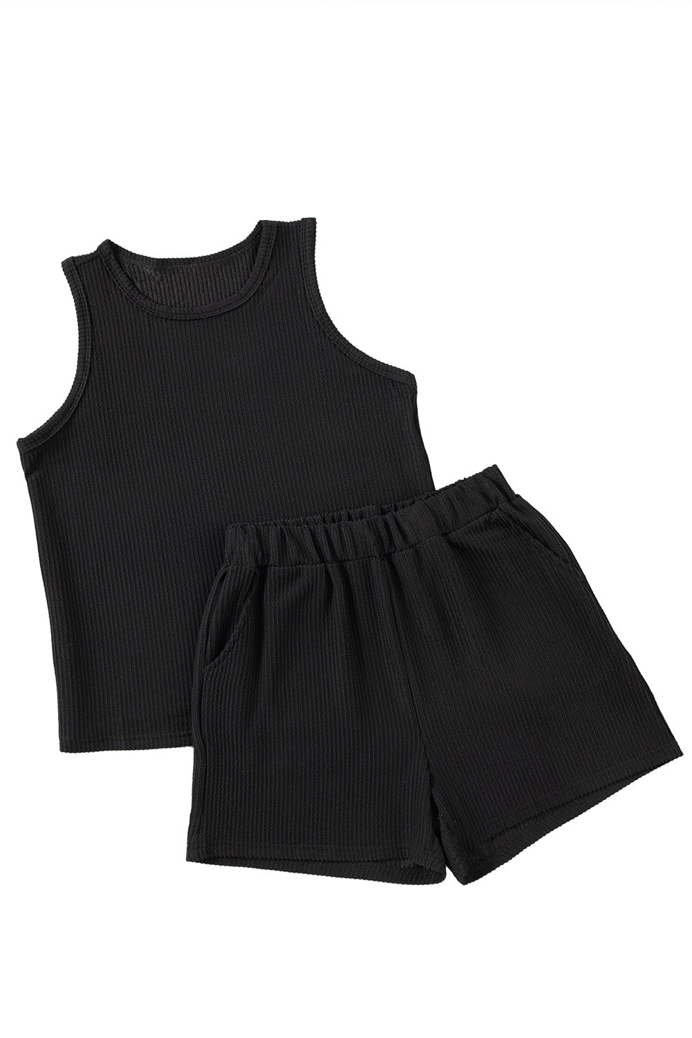 Medium Grey Corded Sleeveless Top and Pocketed Shorts Set - Cowaa