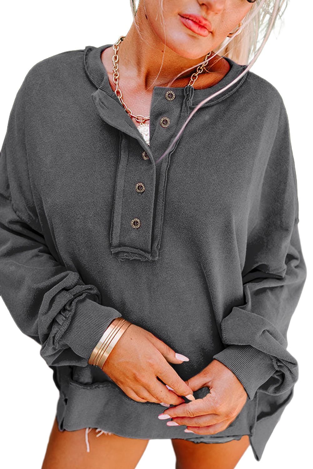 Slouchy Drop Shoulder Sweatshirt - Cowaa