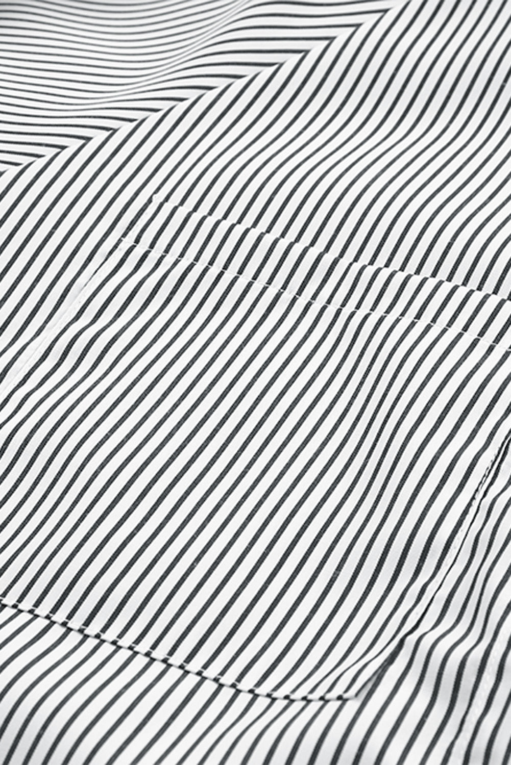 Black Striped Casual Shirred Cuffs Shirt - Cowaa