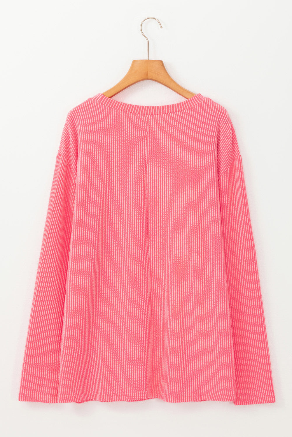 Peach Blossom Plus Size Ribbed Textured Long Sleeve T Shirt - Cowaa