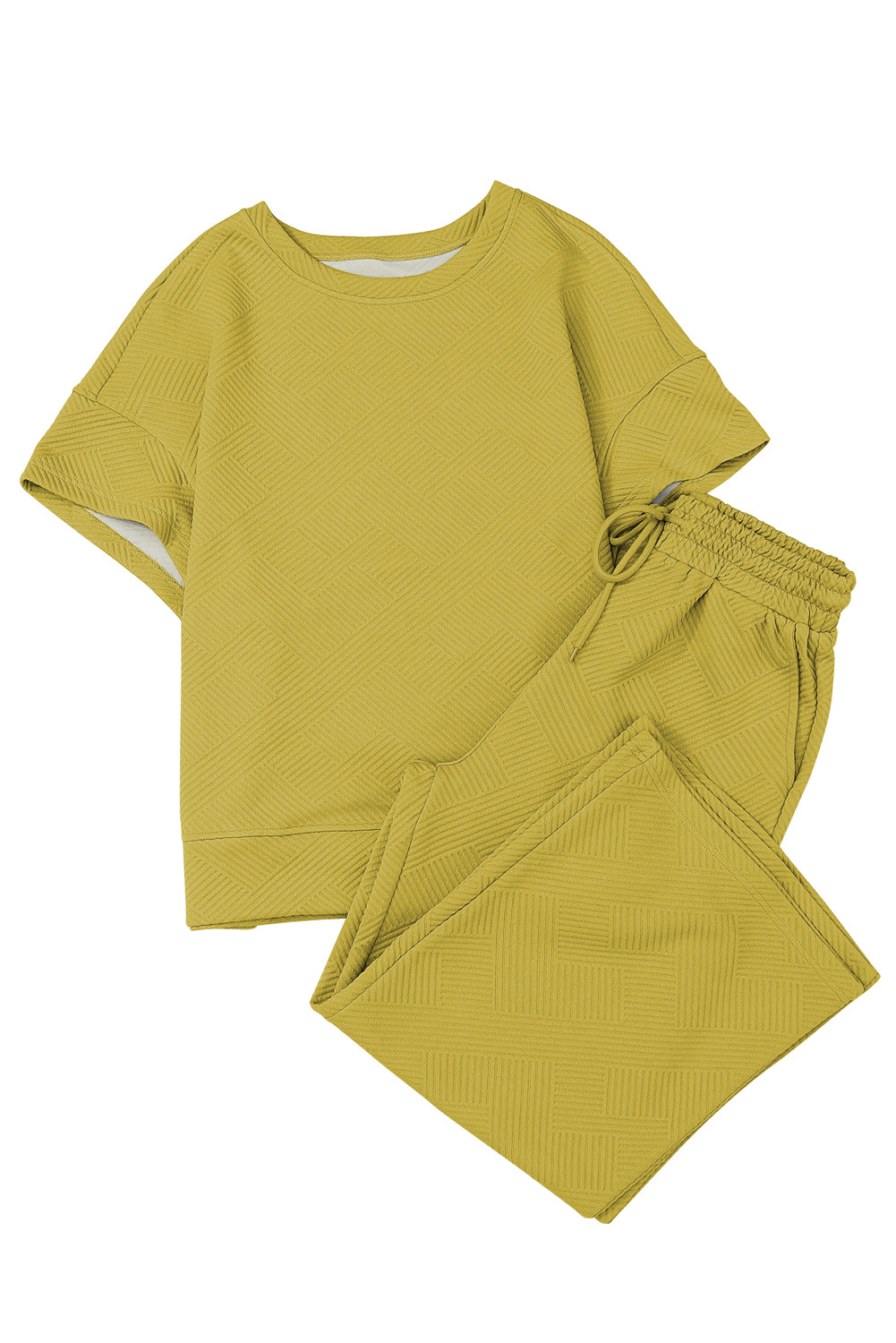 Navy Blue Textured Loose Fit T Shirt and Drawstring Pants Set - Cowaa