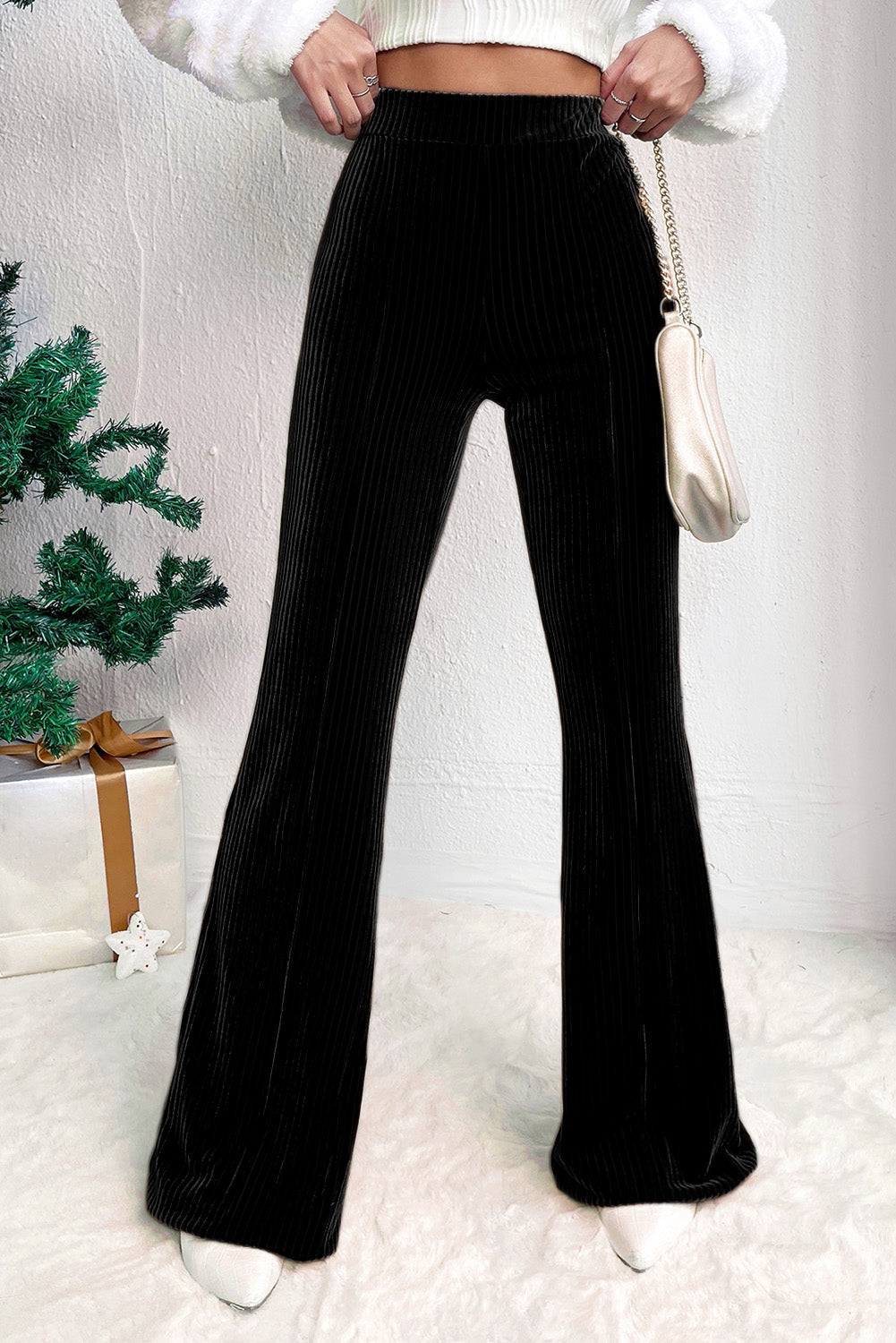 High Waist Corduroy Flare Pants - Cowaa