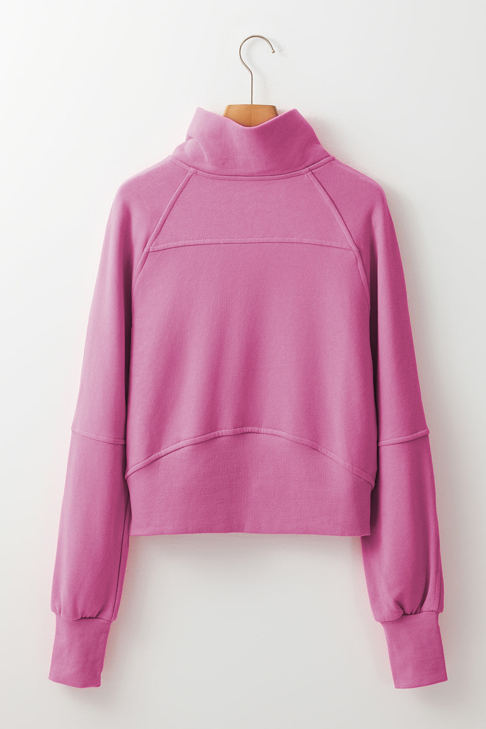 Brown Zip Up Stand Collar Thumbhole Sleeve Sweatshirt - Cowaa