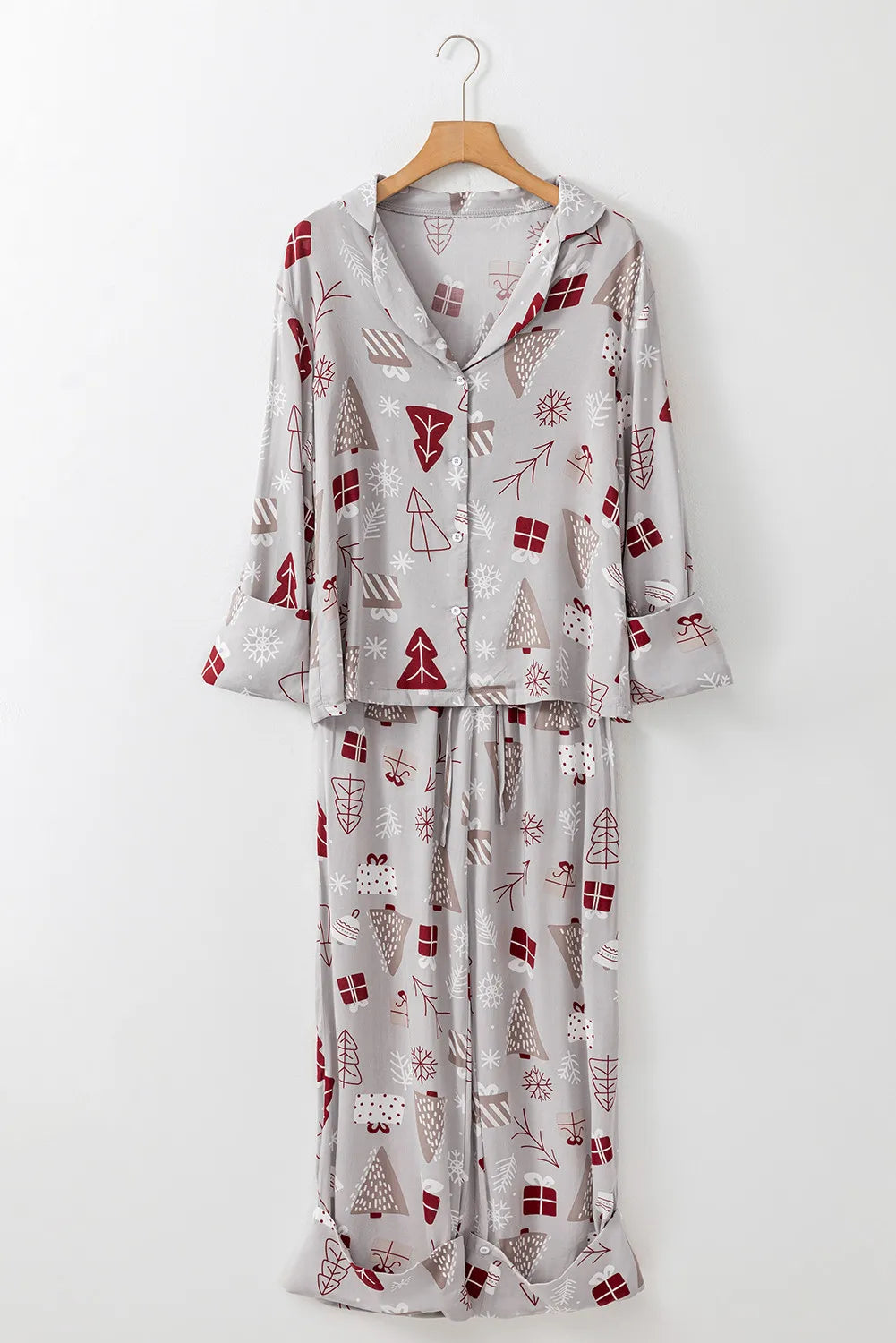Printed Long Sleeve Top and Pants Lounge Set - Cowaa