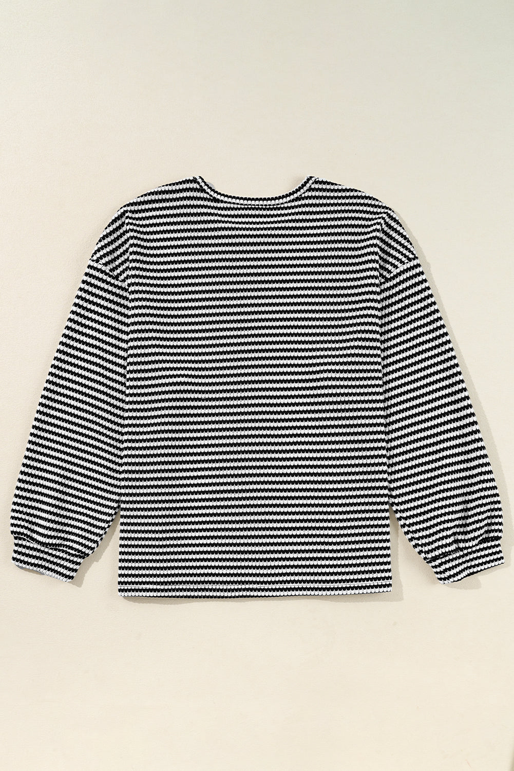 Black Stripe Drop Shoulder Puff Long Sleeve O Neck Plus Size T Shirt - Cowaa