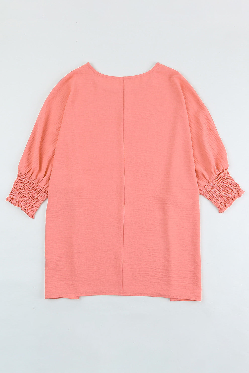 Apricot Solid Casual Smocked Cuffs Batwing Sleeve Blouse - Cowaa