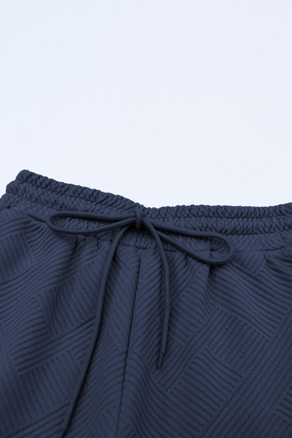 Navy Blue Textured Loose Fit T Shirt and Drawstring Pants Set - Cowaa