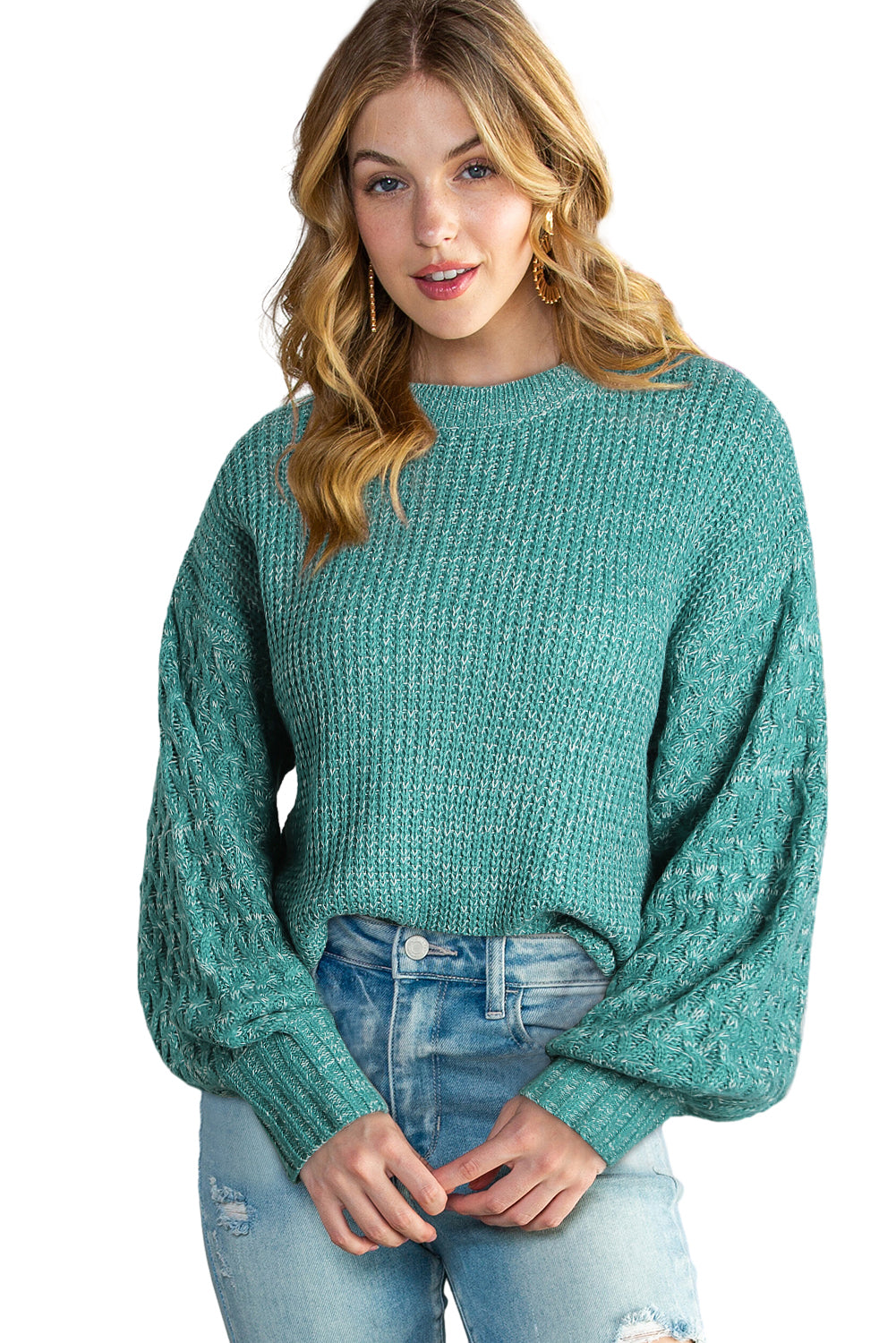 Parchment Chunky Knit Sleeve Drop Shoulder Sweater - Cowaa
