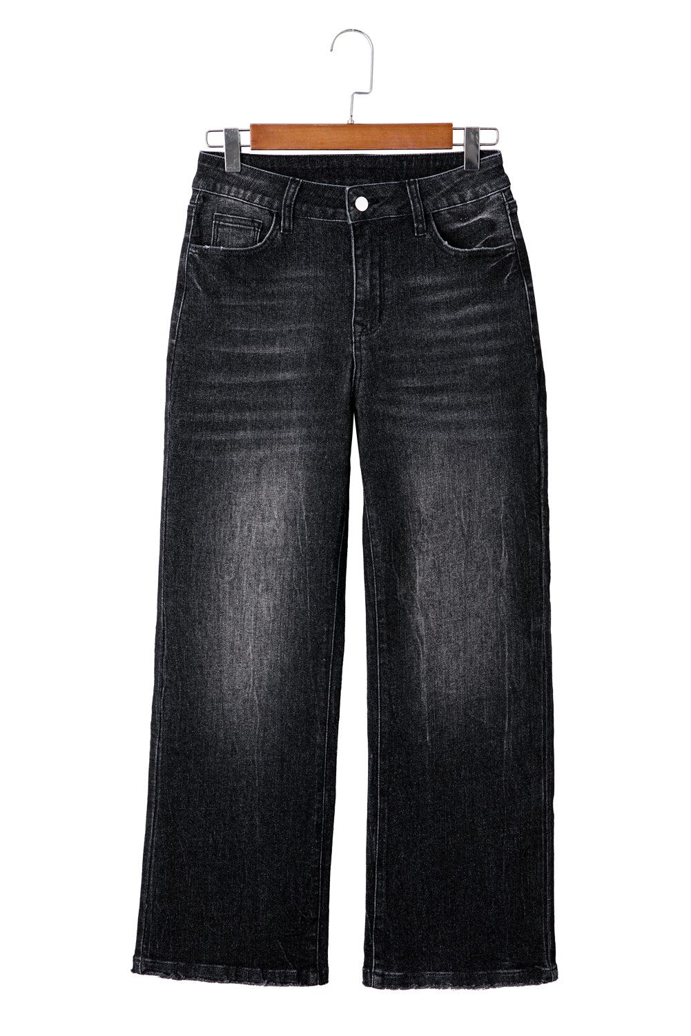 Sail Blue Mineral Wash Raw Hem High Waist Flared Jeans - Cowaa