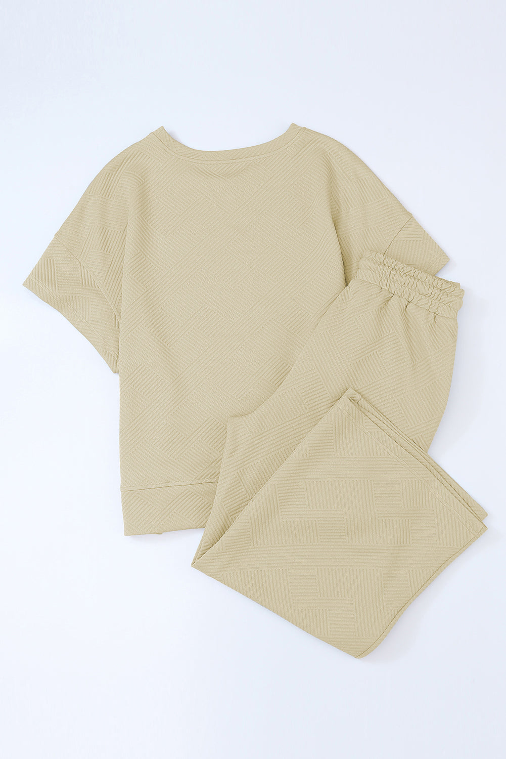 Navy Blue Textured Loose Fit T Shirt and Drawstring Pants Set - Cowaa