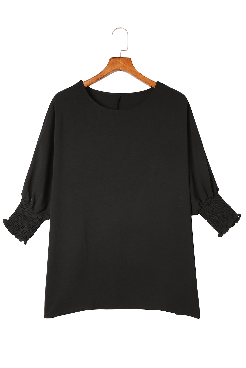 Apricot Solid Casual Smocked Cuffs Batwing Sleeve Blouse - Cowaa