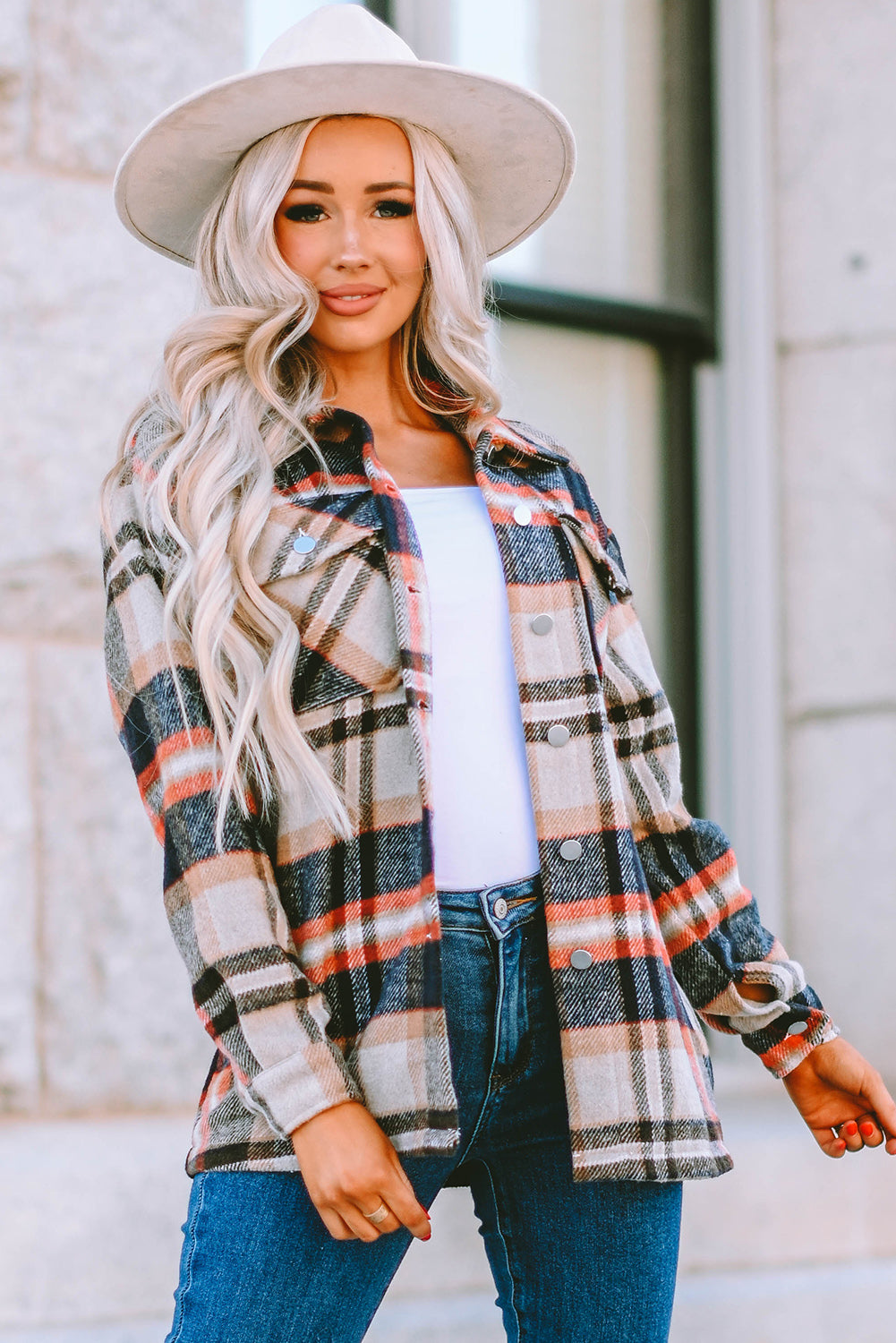 Plaid Button Front Pocket Shirt Shacket - Cowaa