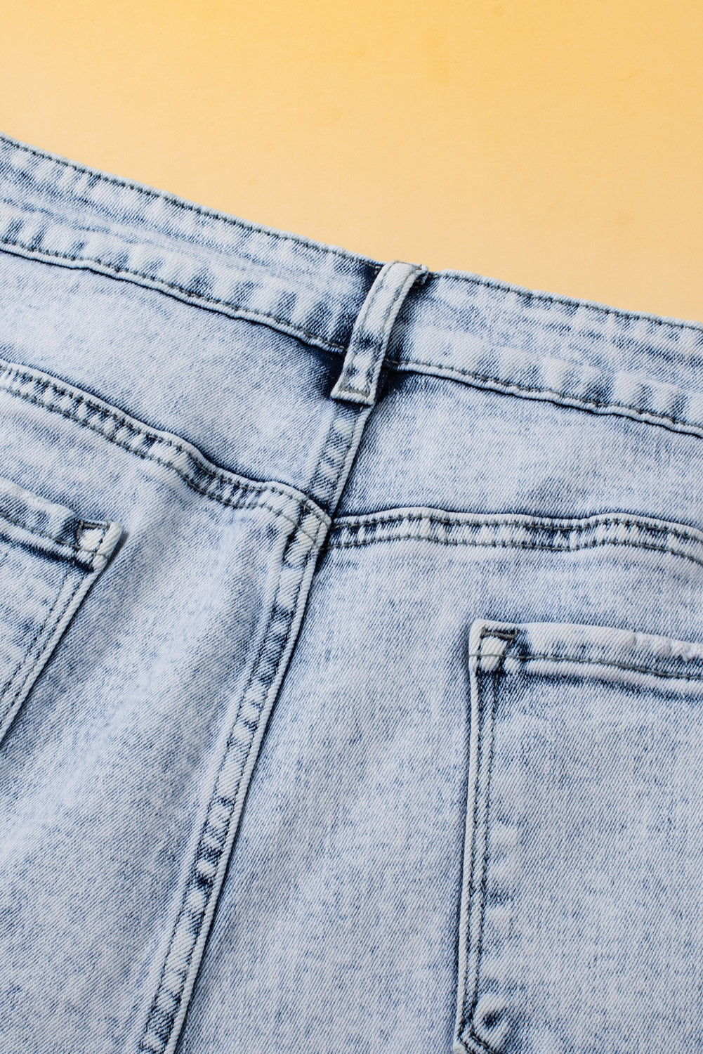 Light Blue Acid Wash Crossed Raw Edge Denim Shorts - Cowaa