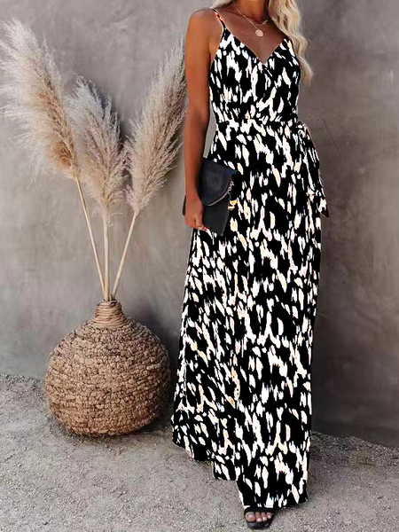 Printed Maxi Dress w/ Skinny Straps - Cowaa