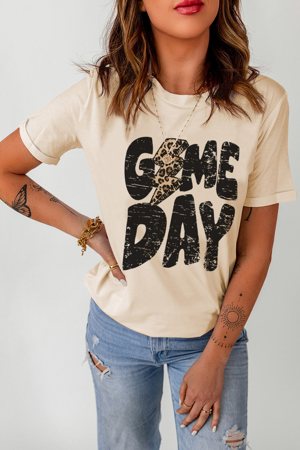 Khaki Game Day Football Season Casual Graphic T Shirt - Cowaa