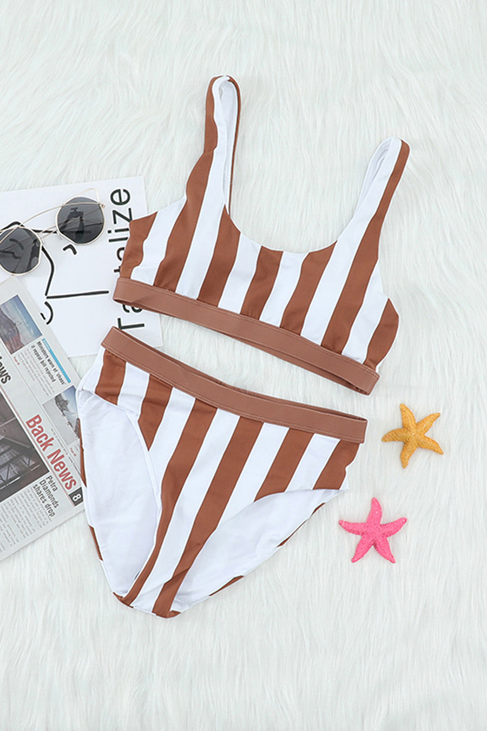 Striped Tank High Waist Bikini - Cowaa