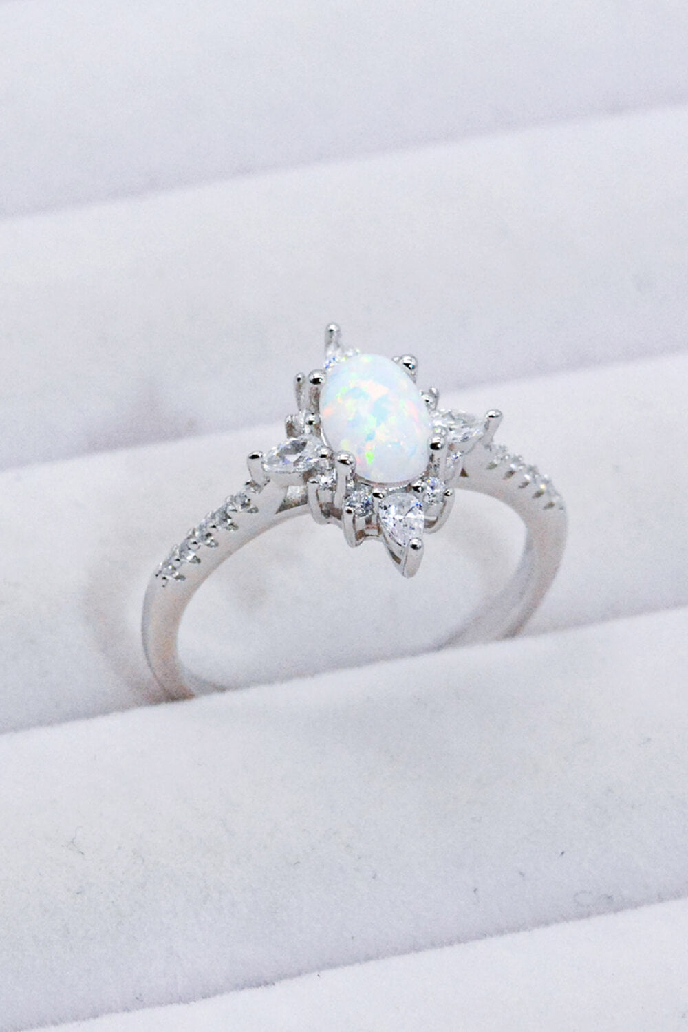 Platinum-Plated Opal and Zircon Ring - Cowaa