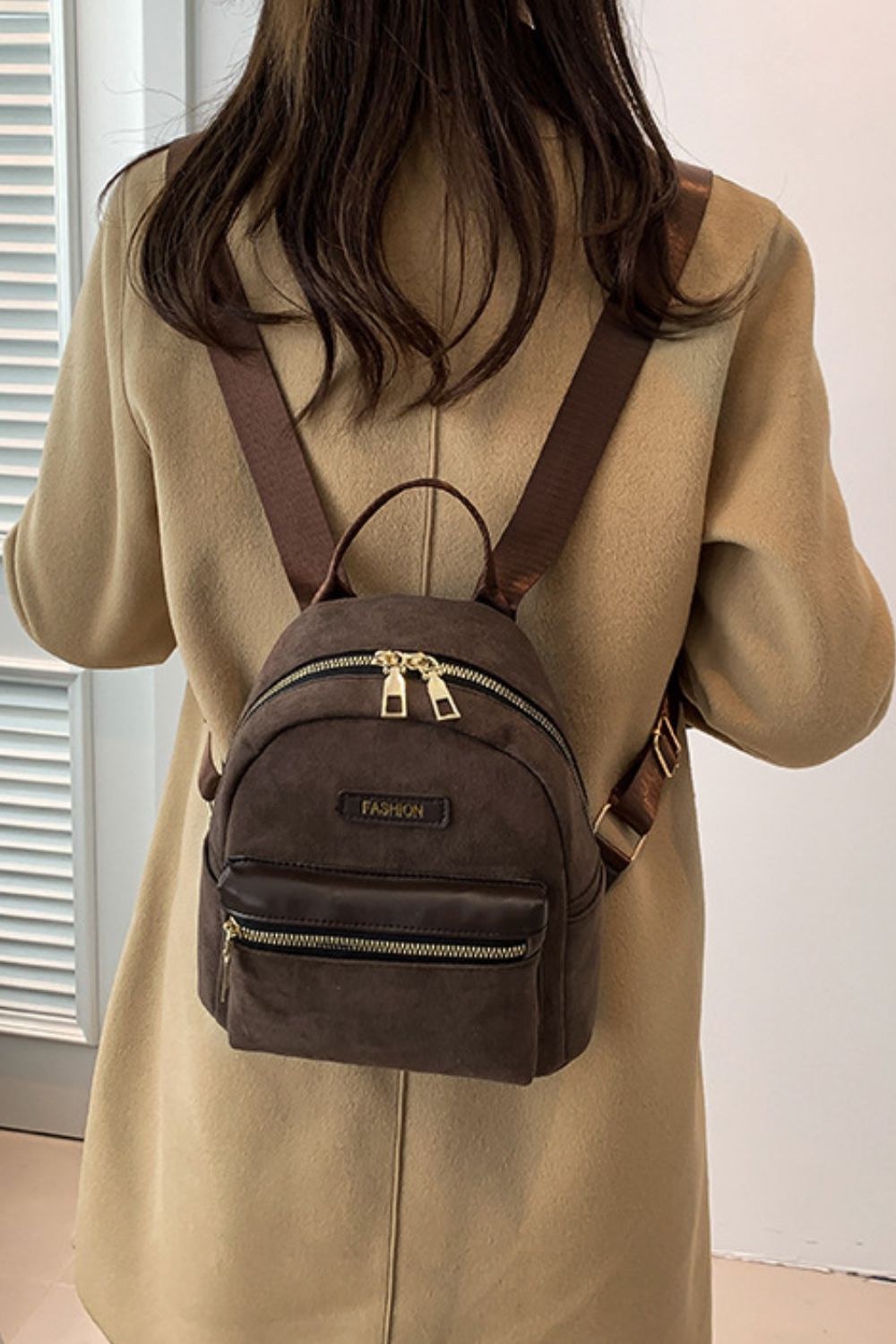 Suede Adjustable Strap Backpack Bag - Cowaa