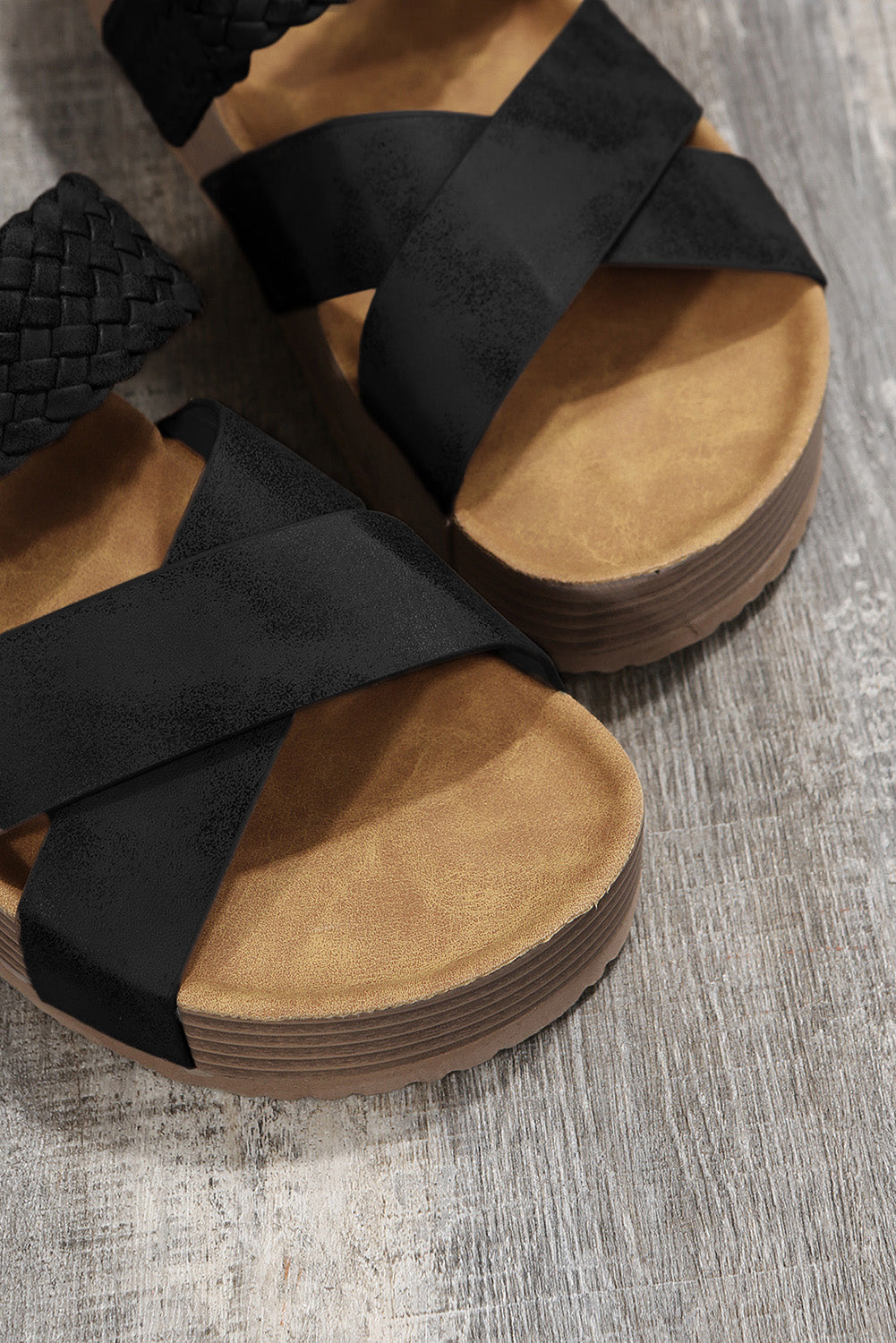 Beige Braided Detail Criss Cross Platform Sandals - Cowaa