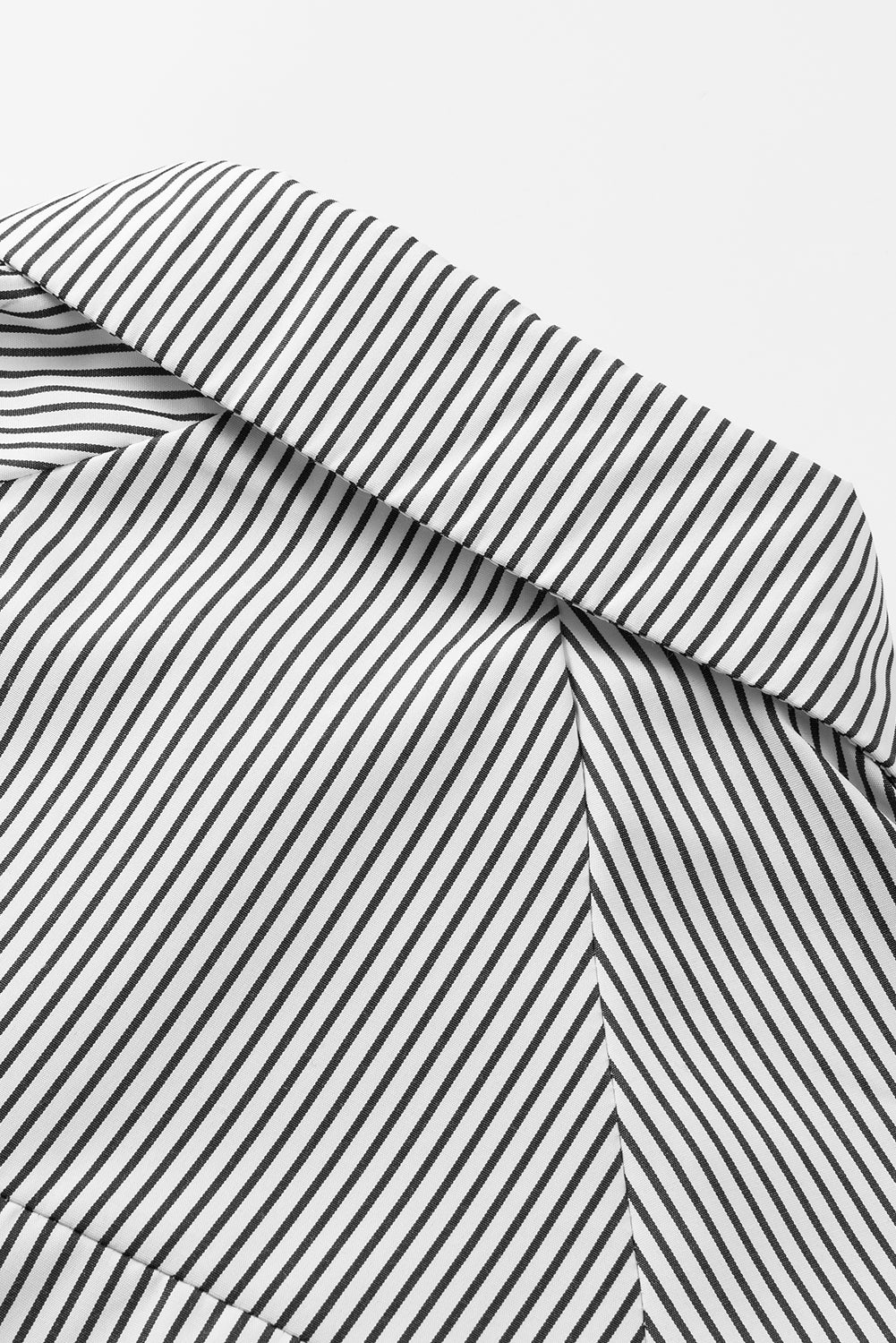 Black Striped Casual Shirred Cuffs Shirt - Cowaa
