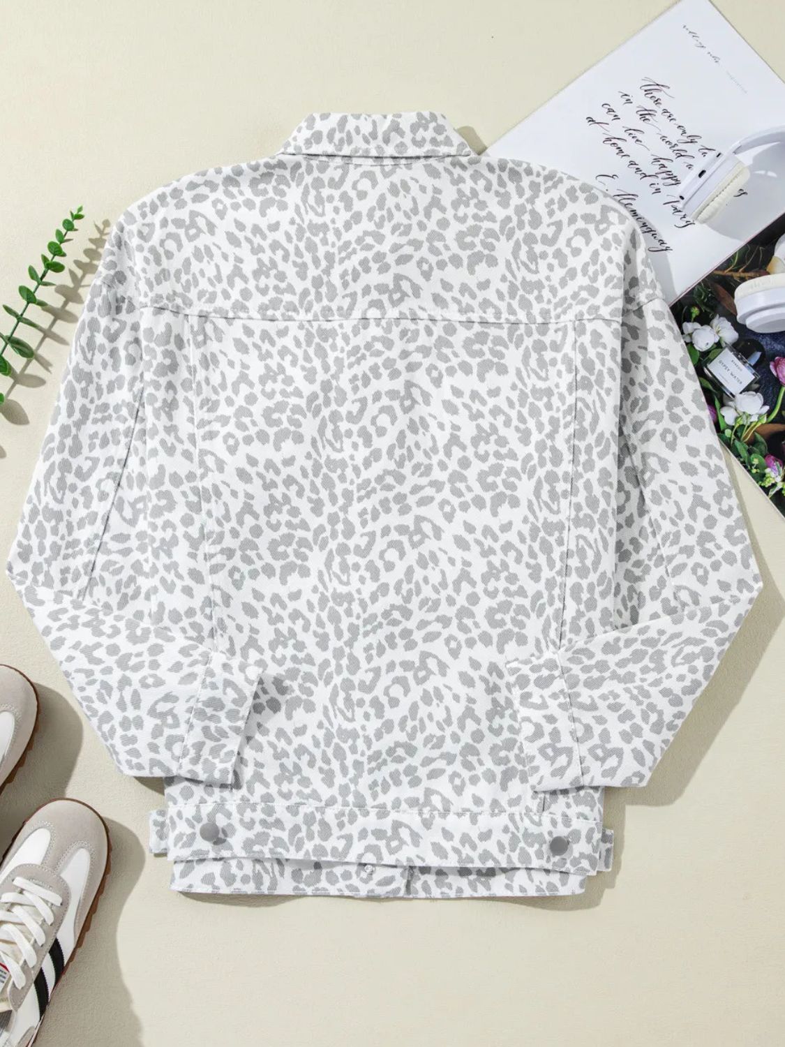 Leopard Button Up Long Sleeve Denim Jacket - Cowaa