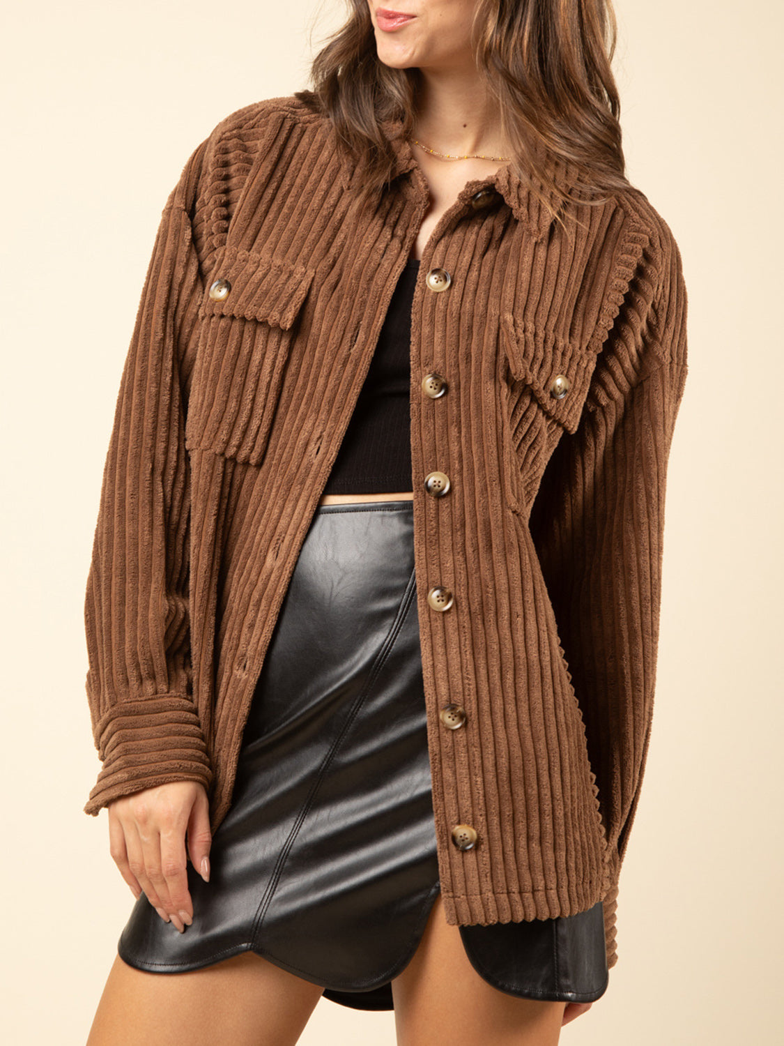 Button Up Long Sleeve Corduroy Shirt