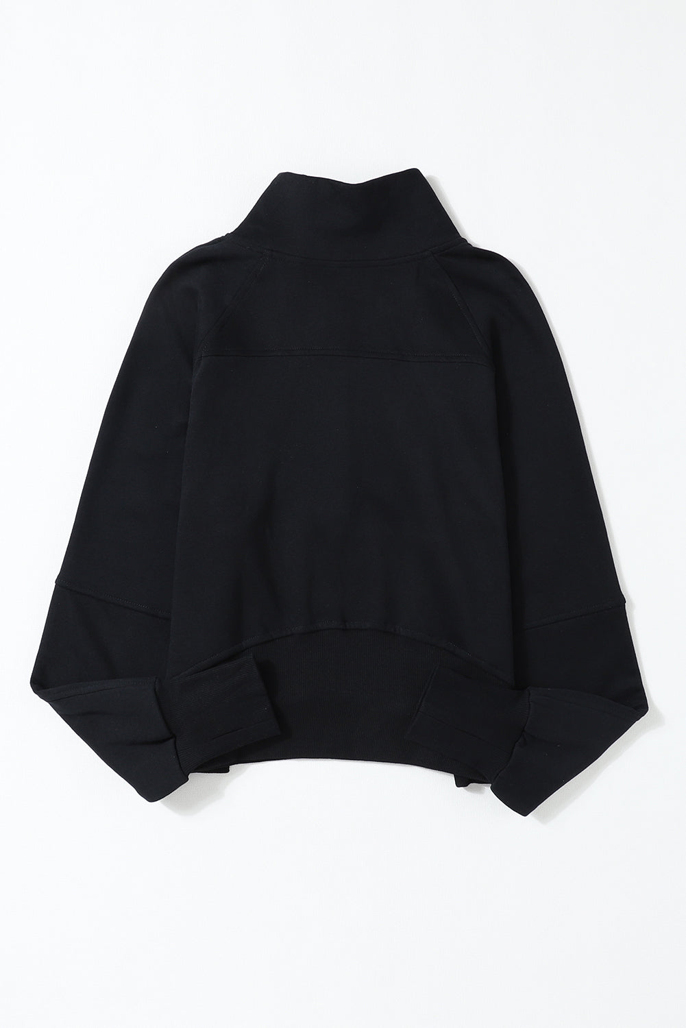Brown Zip Up Stand Collar Thumbhole Sleeve Sweatshirt - Cowaa