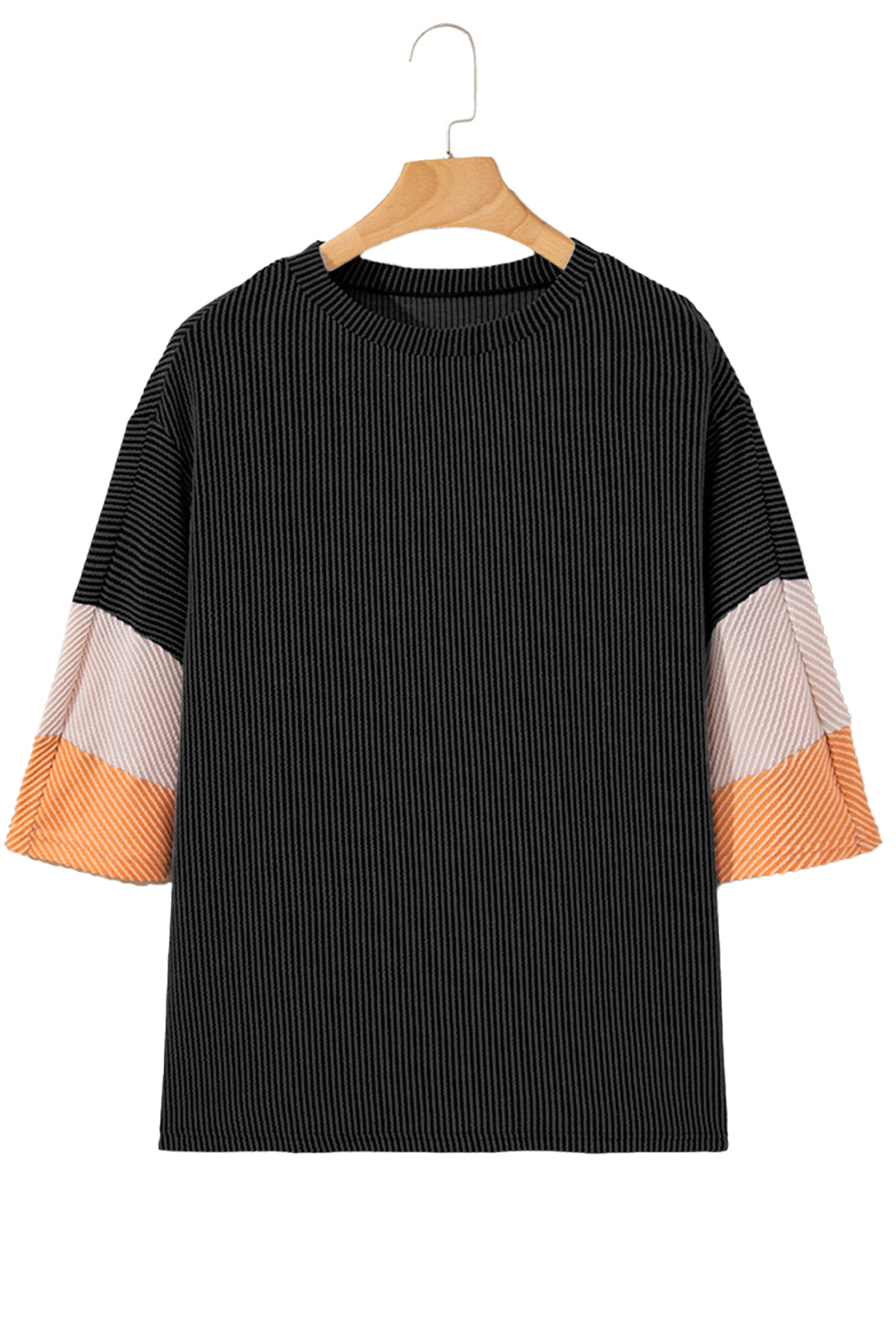 White Pit-striped Colorblock Drop Sleeve Top - Cowaa