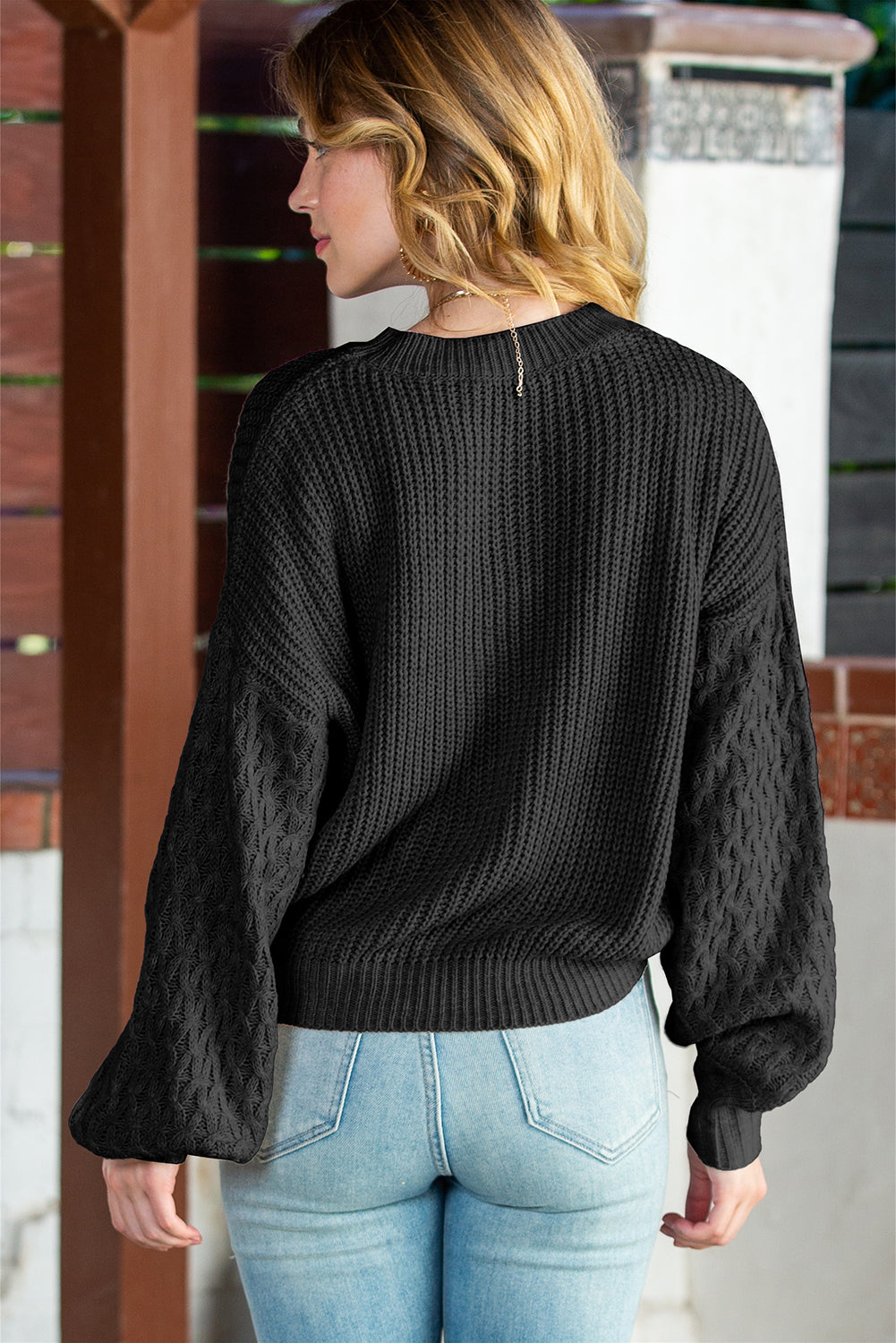 Parchment Chunky Knit Sleeve Drop Shoulder Sweater - Cowaa