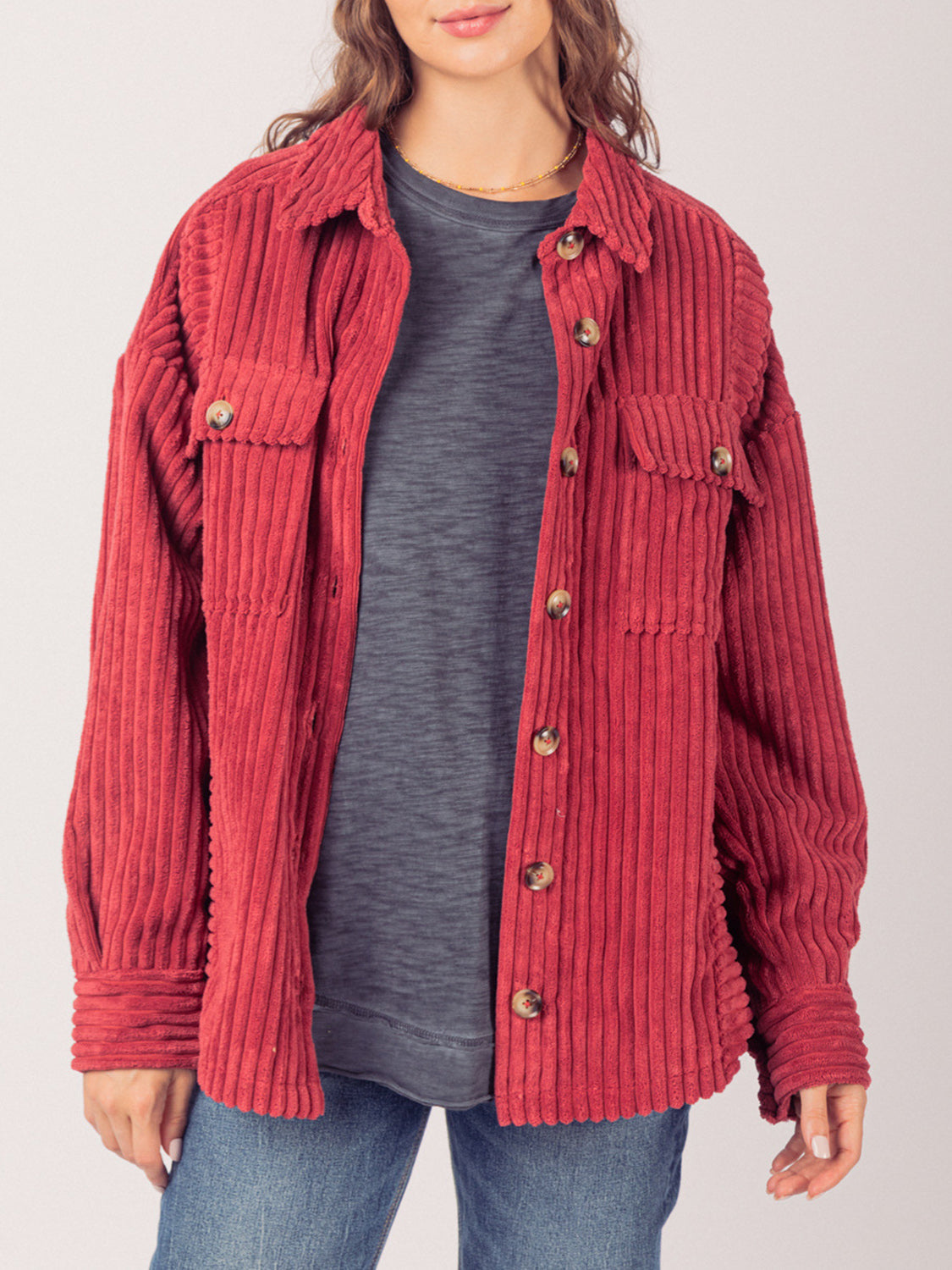 Button Up Long Sleeve Corduroy Shirt