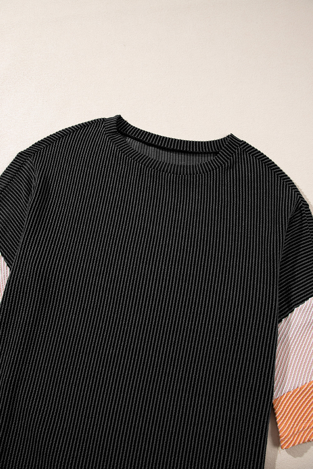 White Pit-striped Colorblock Drop Sleeve Top - Cowaa