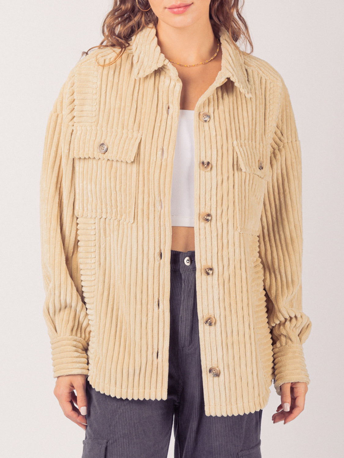 Button Up Long Sleeve Corduroy Shirt