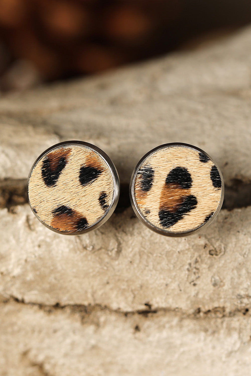 Brown Leopard Studded Earrings - Cowaa
