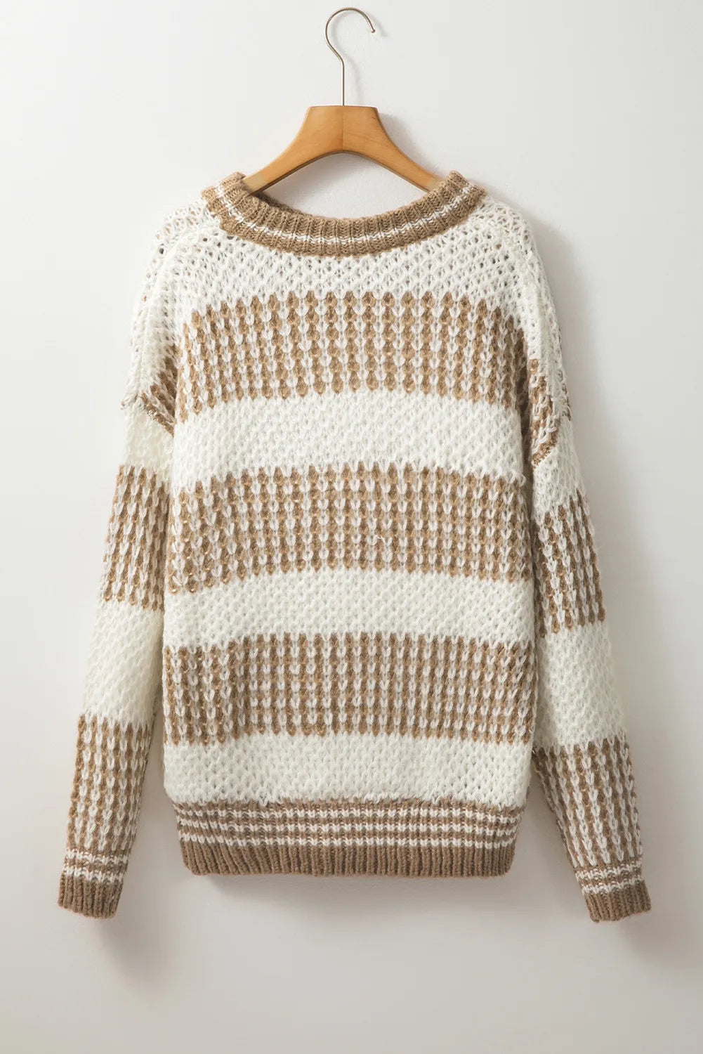 Color Block Round Neck Dropped Shoulder Sweater - Cowaa