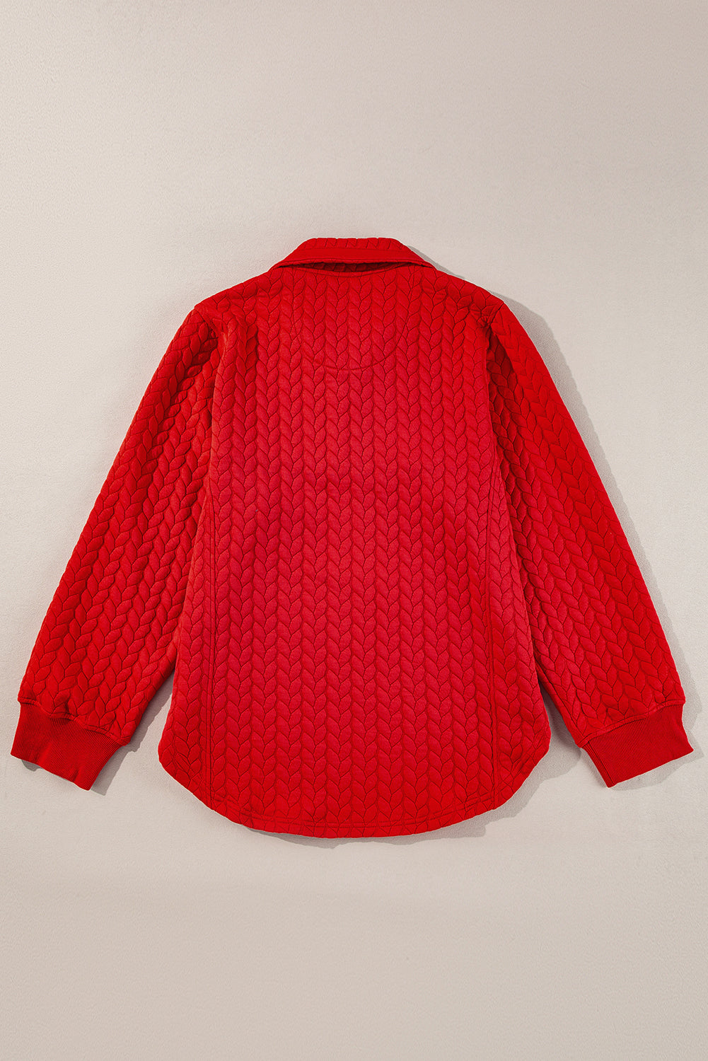 Tomato Red Cable Textured Quarter Zip Pocketed Plus Size Pullover - Cowaa