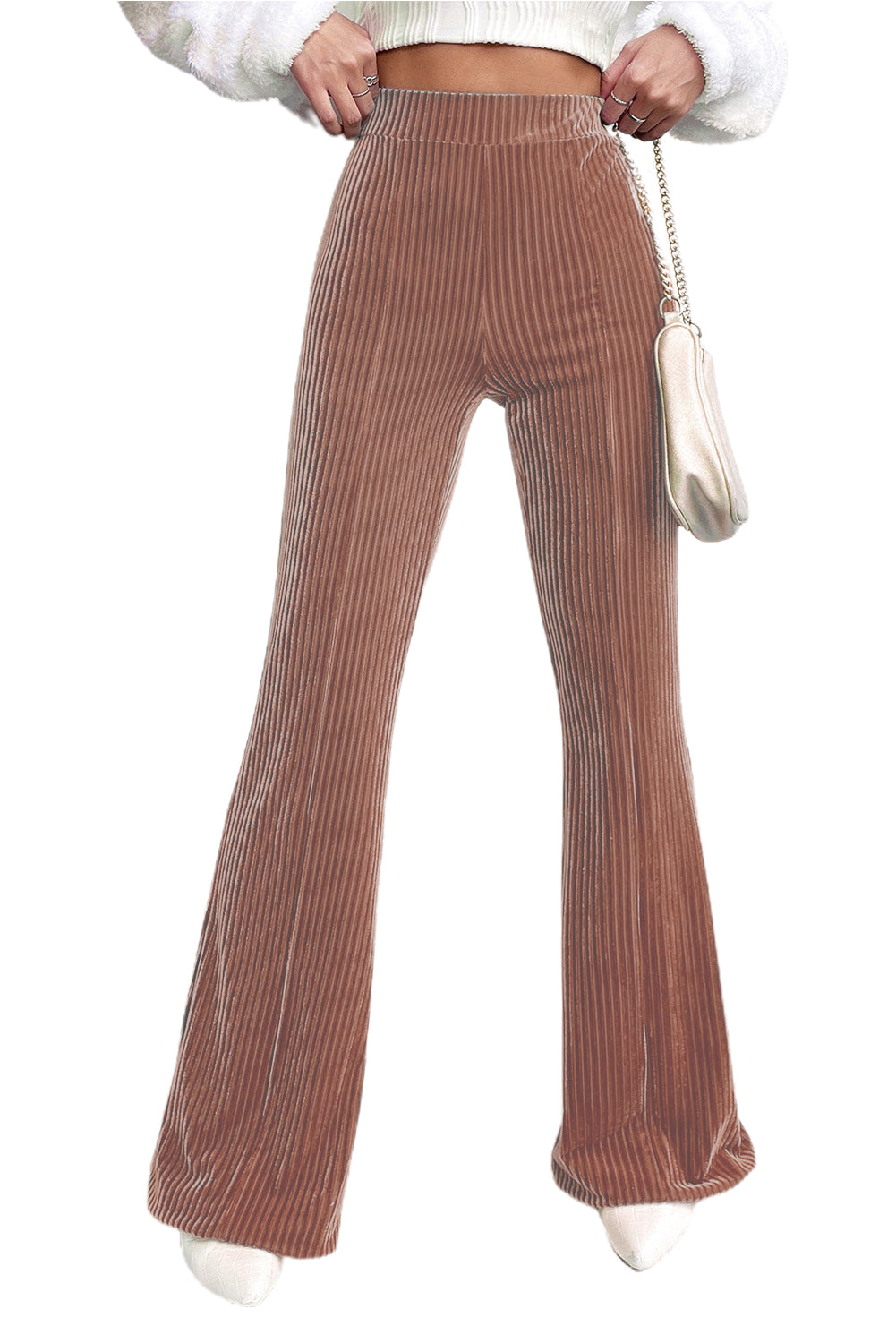 High Waist Corduroy Flare Pants - Cowaa