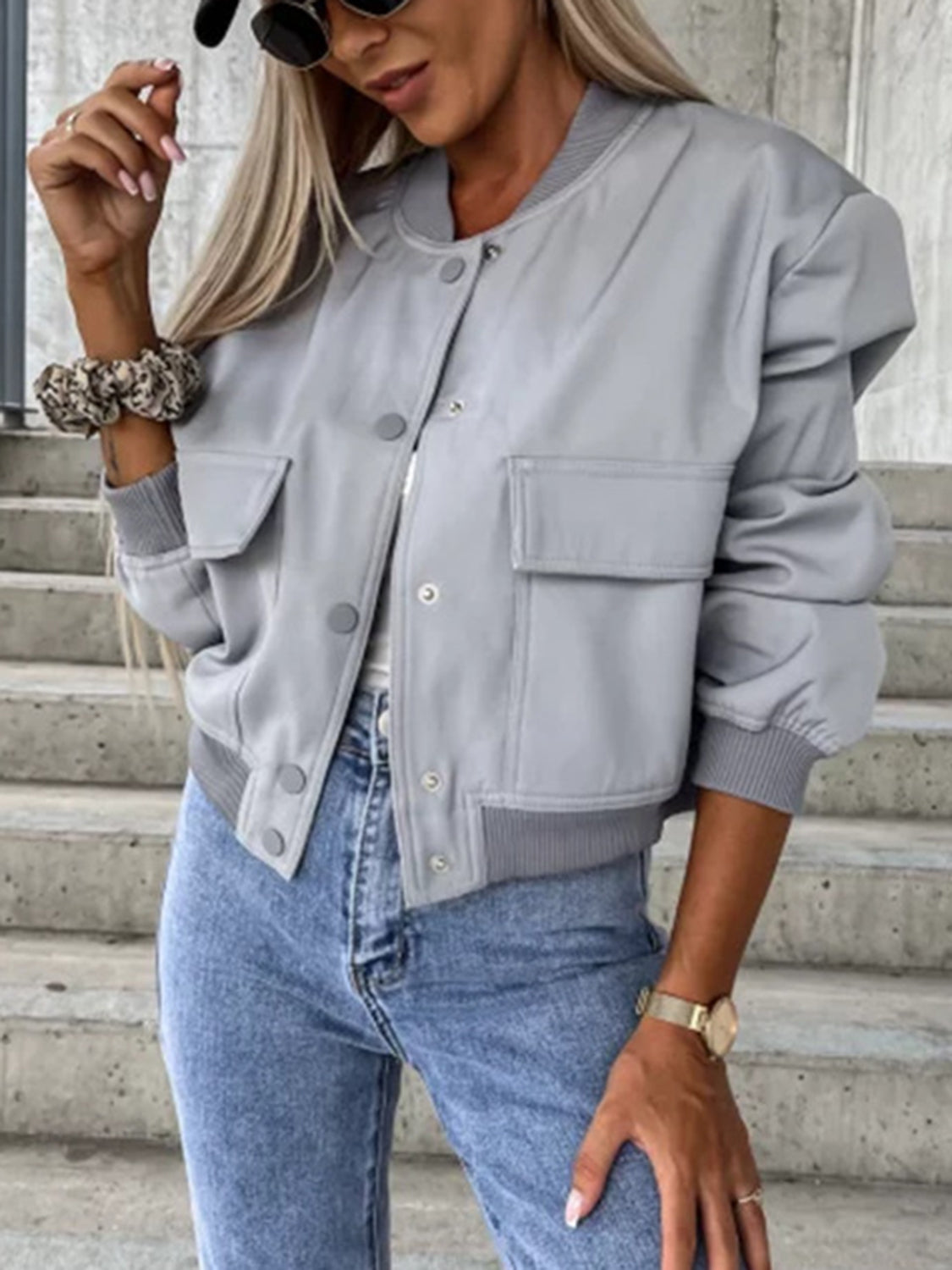 Baseball Collar Dropped Shoulder Jacket - Cowaa