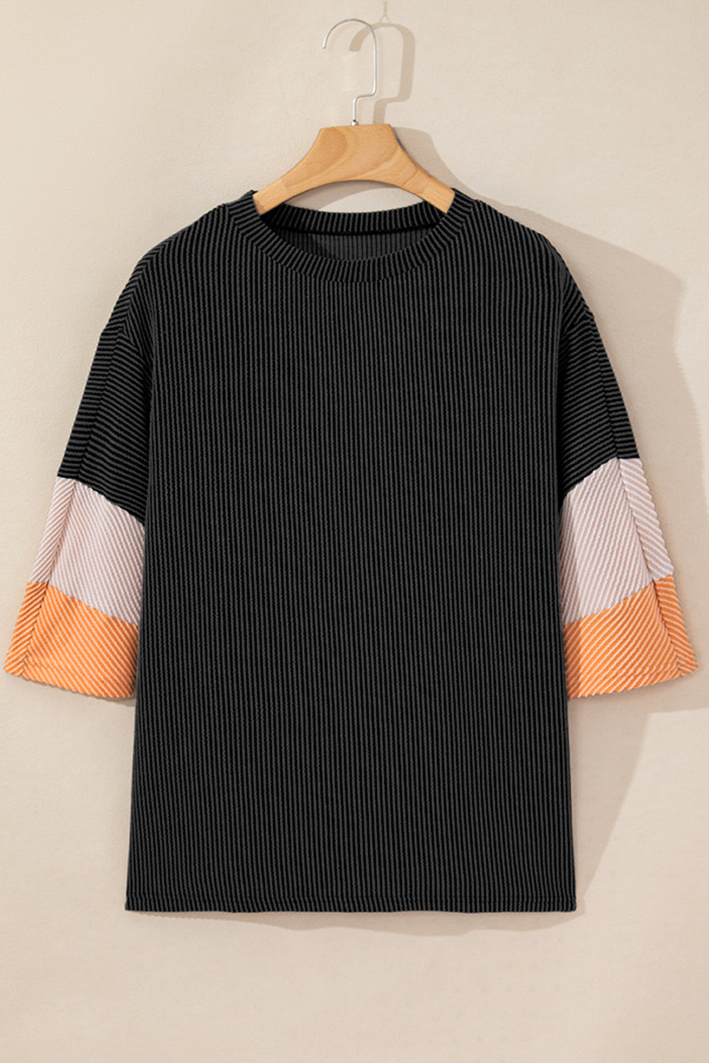 White Pit-striped Colorblock Drop Sleeve Top - Cowaa