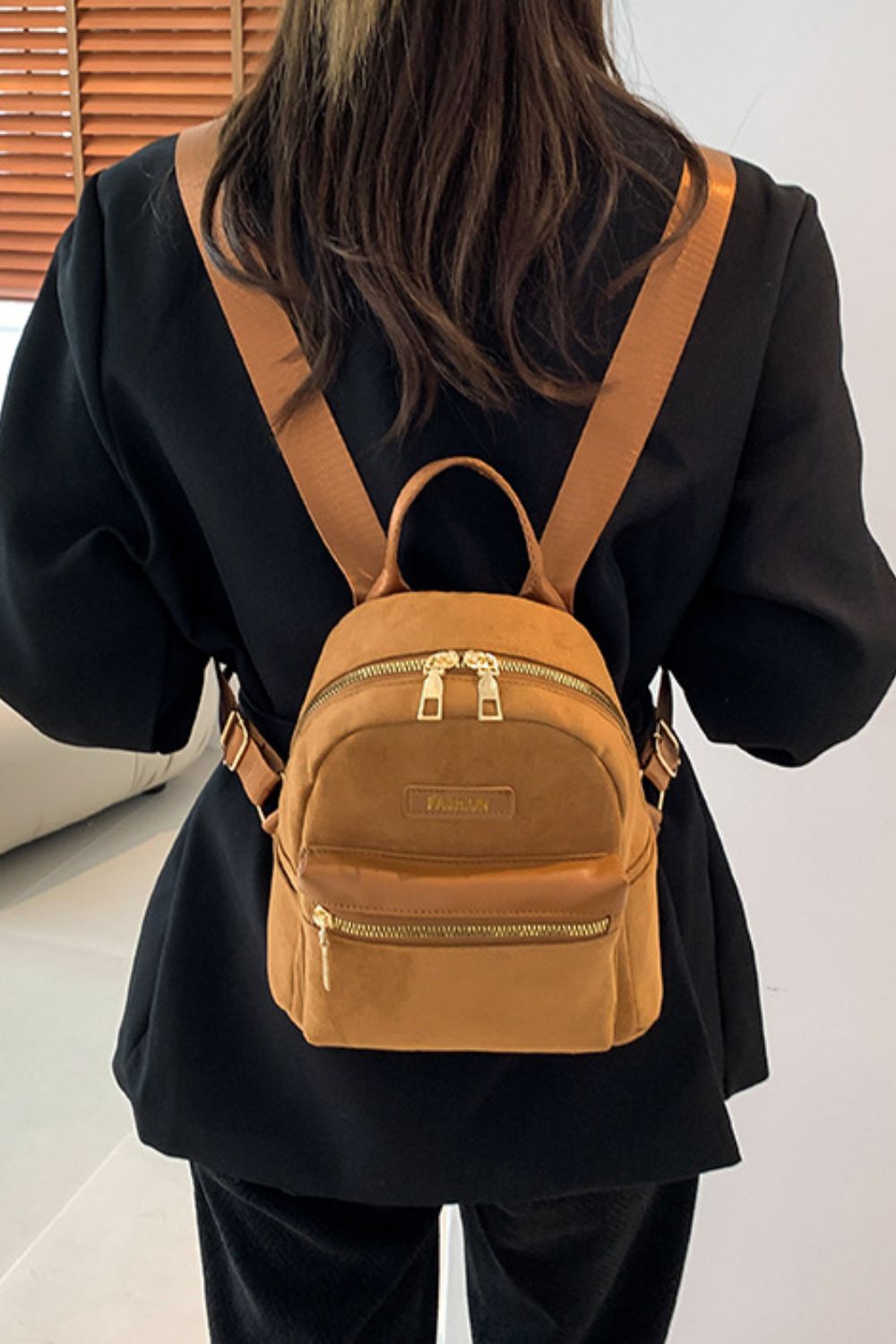 Suede Adjustable Strap Backpack Bag - Cowaa