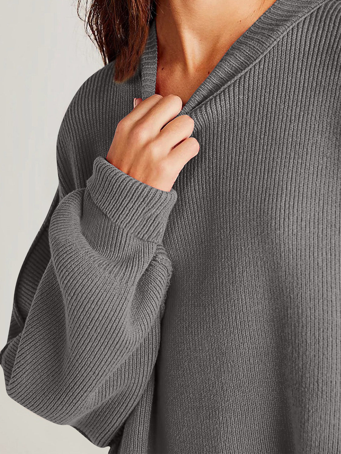 Double Take Side Slit Round Neck Long Sleeve Sweater - Cowaa
