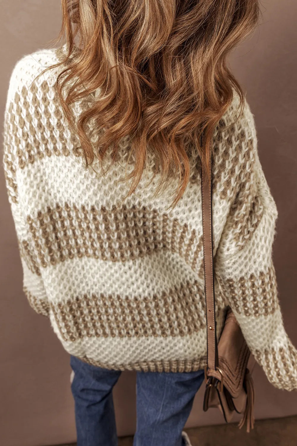 Color Block Round Neck Dropped Shoulder Sweater - Cowaa