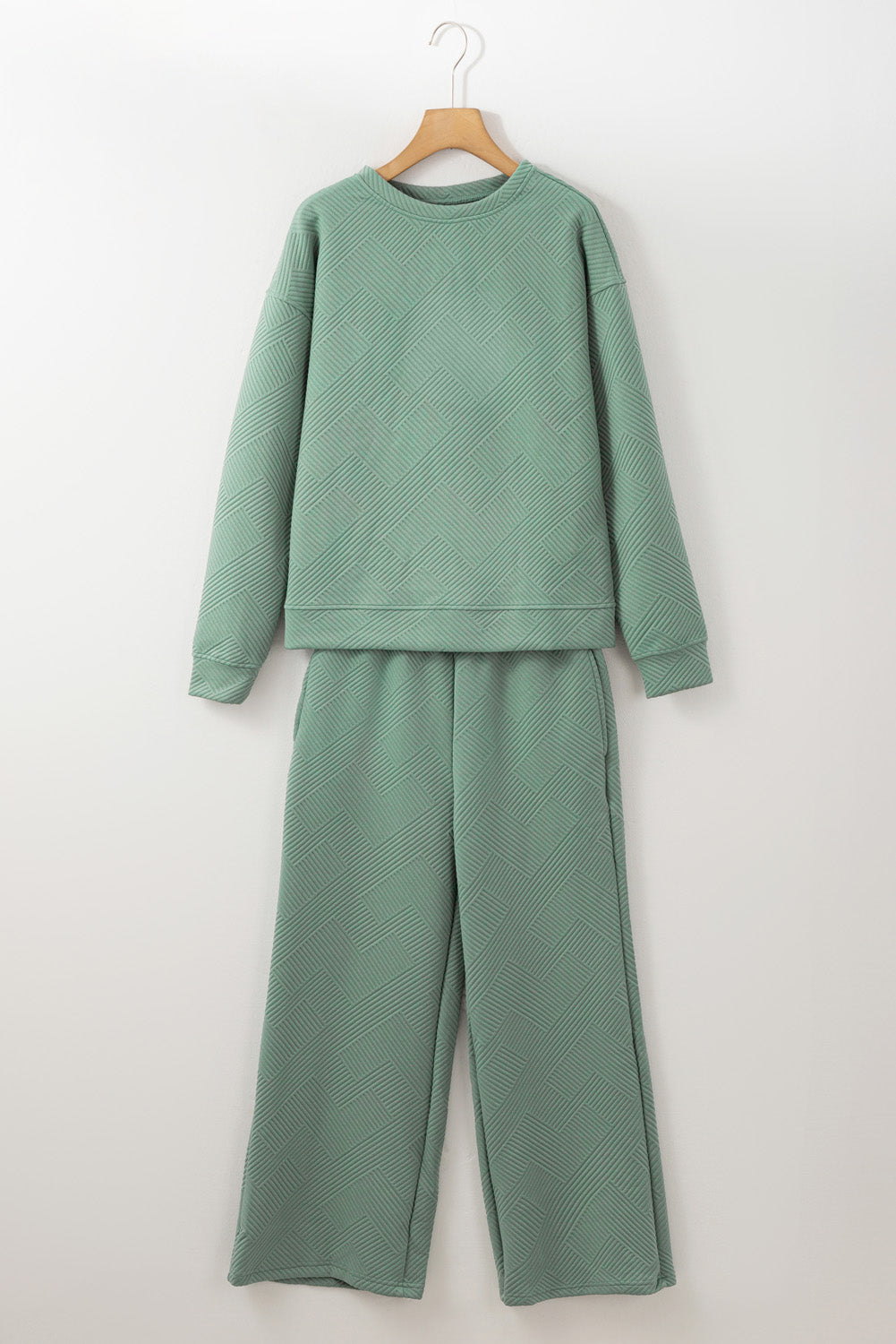 Strawberry Pink Textured Loose Slouchy Long Sleeve Top and Pants Set - Cowaa