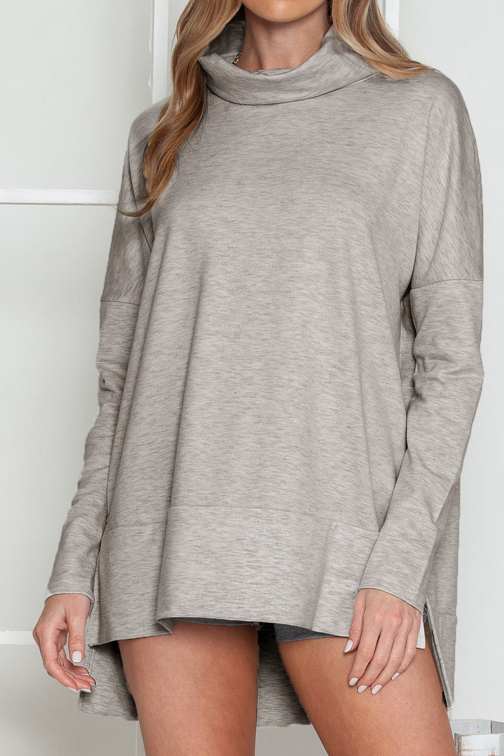Cowl Neck Loose Fit Tunic Long Sleeve Top - Cowaa