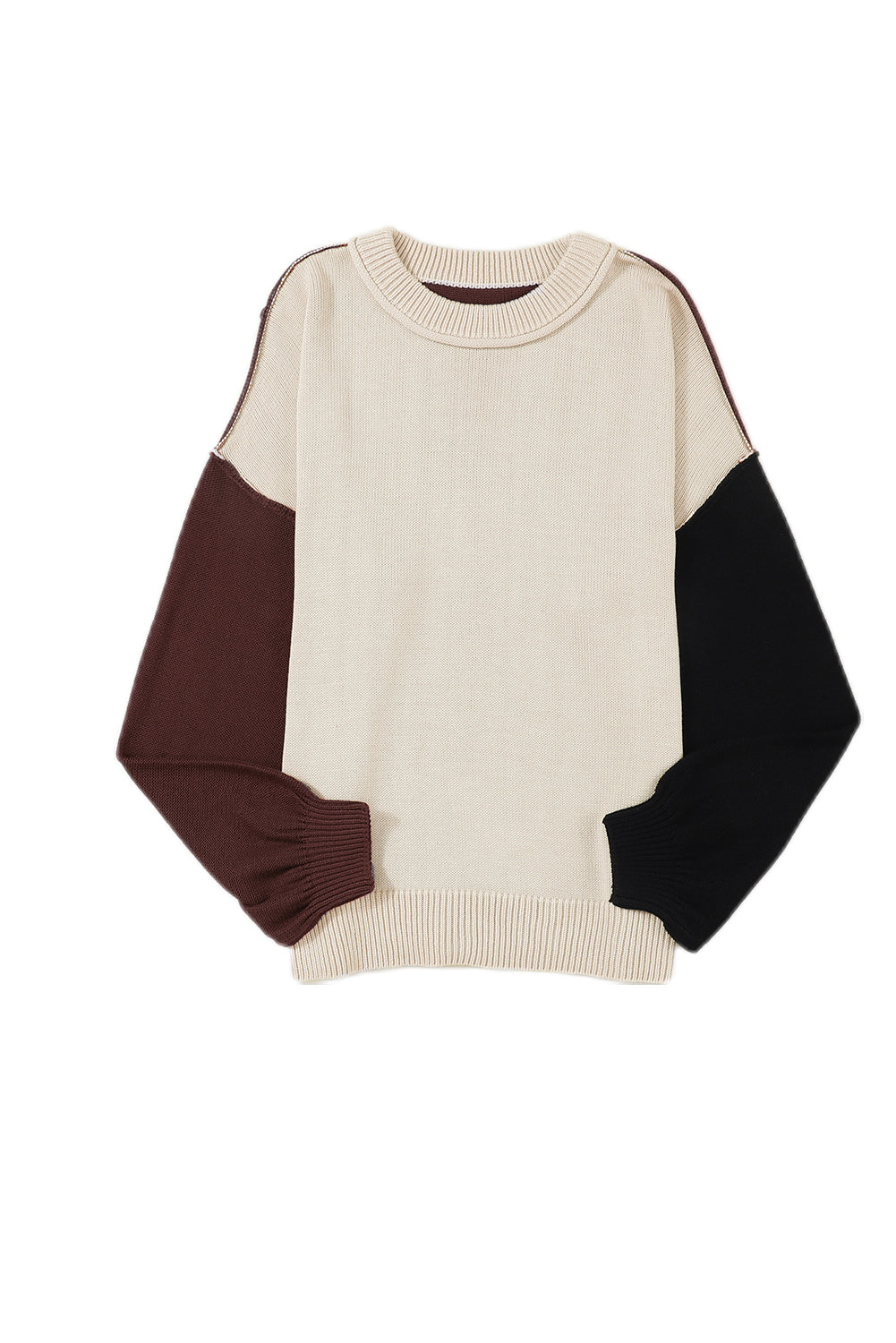 Bishop Sleeve Exposed Seam Ribbed Trim Sweater - Cowaa