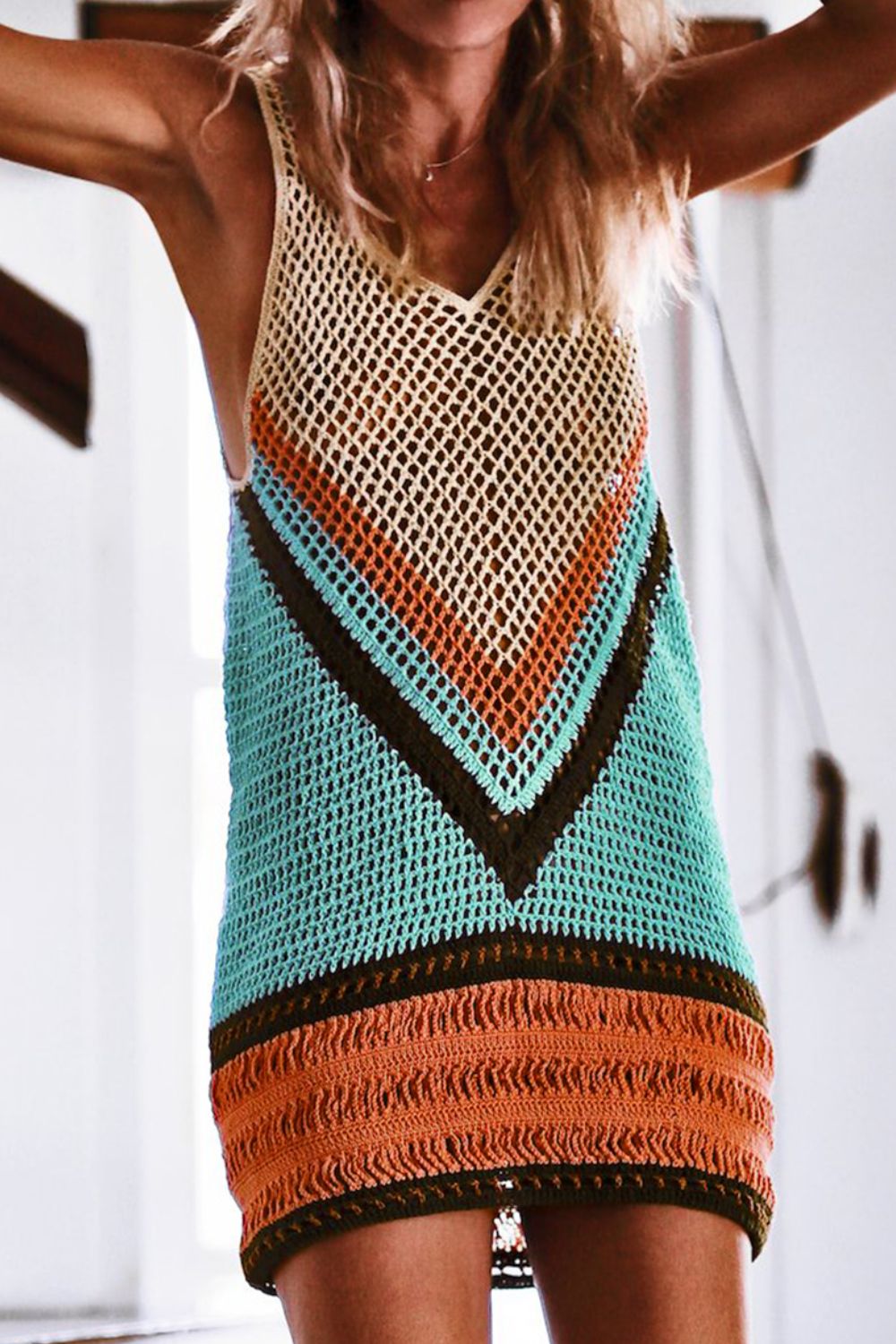 Openwork V-Neck Tank Knit Cover Up - Cowaa
