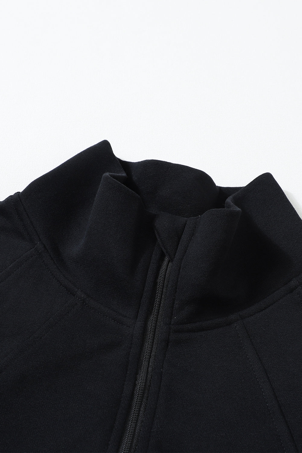 Brown Zip Up Stand Collar Thumbhole Sleeve Sweatshirt - Cowaa