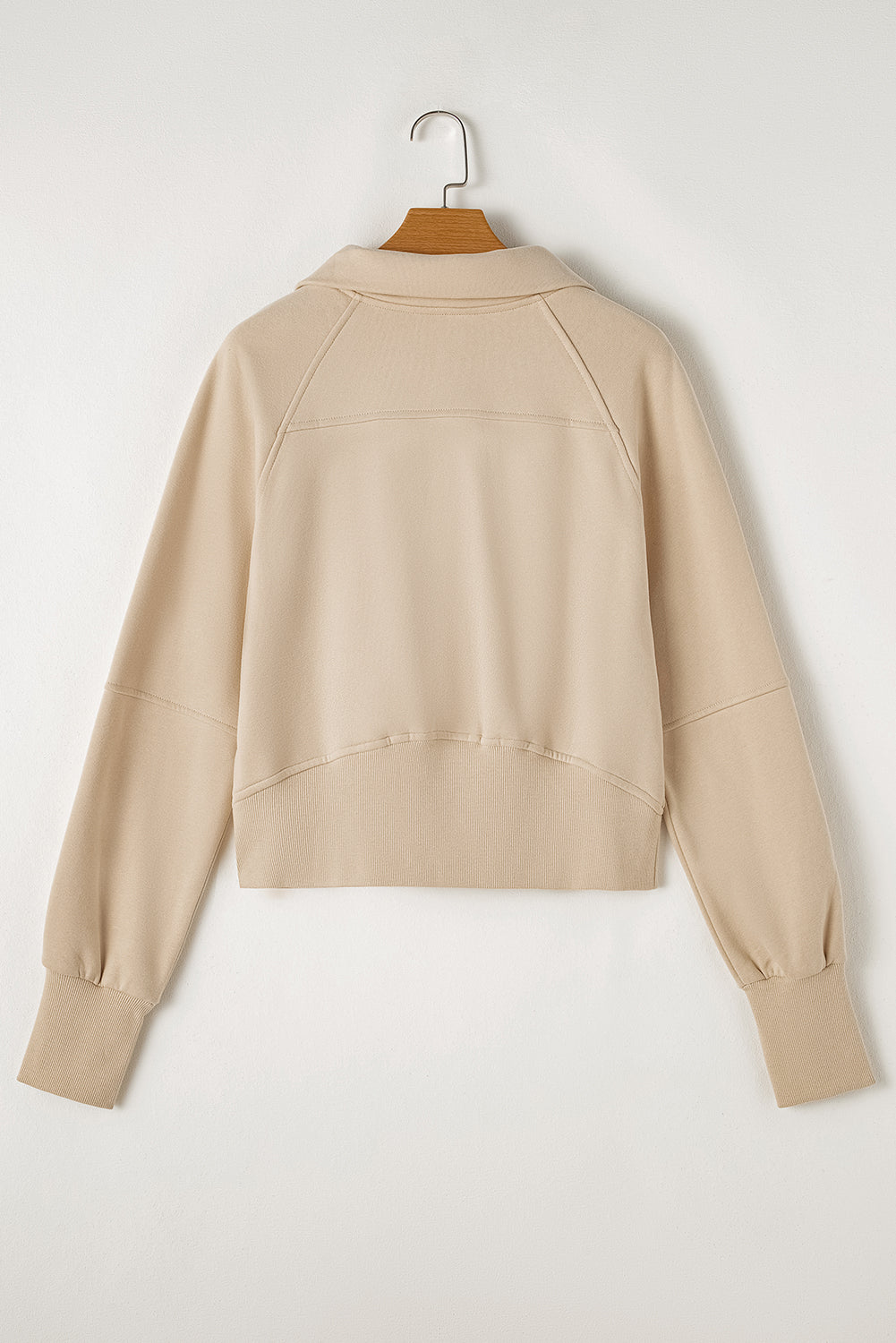 Brown Zip Up Stand Collar Thumbhole Sleeve Sweatshirt - Cowaa